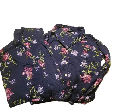 Vtg Ralph Lauren Blue Floral Pajama Set Cottage Athleisure Boho Long Sleeve  - Image 1 of 4