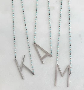 Large Silver Initial Necklace Oversized Letter Necklace Sideways Letter Necklace - Picture 1 of 6