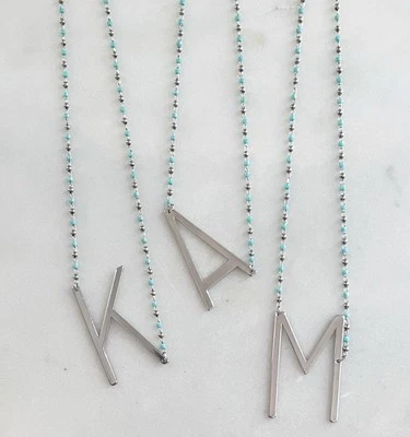 Large Silver Initial Necklace Oversized Letter Necklace Sideways Letter Necklace - Image 1 of 4