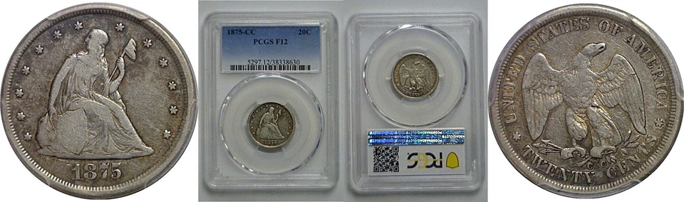 1875-CC 20C Twenty Cent Piece PCGS F-12 - Image 1 of 3