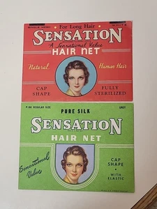 2 - VTG 1924 Sensation Hair Nets Kresge White Human Hair & #190 Grey Silk N.O.S. - Picture 1 of 6