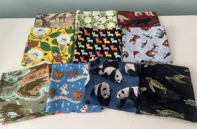 10 x Animal Themed Fabric Fat Quarters Cotton Sew Quilt Craft FQ - Image 1 of 2