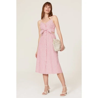 Vestido camisa listrado branco vermelho JASON WU amarrar frente cintura recortes tamanho 0 - Imagem 1 de 4