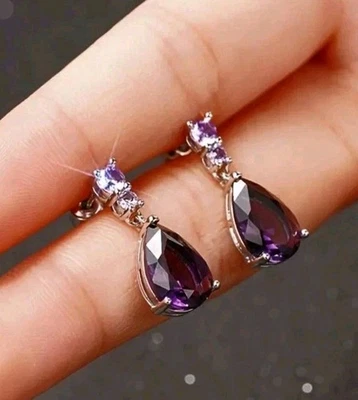 Beautiful purple glass Earrings In silver Plate.  - Image 1 of 4