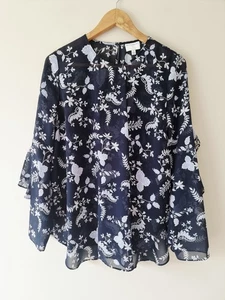 Blusa WITCHERY Azul Estampado Floral Manga Larga TALLA 12 Top - Imagen 1 de 7