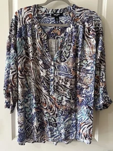 Calvin Klein Women’s Plus Size 2X Watercolor Tunic Top Career Blouse - Picture 1 of 7
