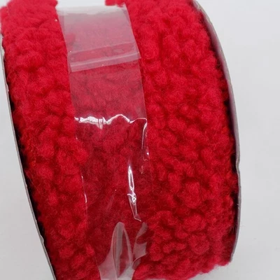 Red Sherpa Wired Christmas Ribbon 2.5 in x 9 ft Polyester Crafts Bow Wreath New - Image 1 of 4