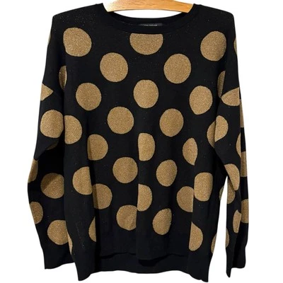 Ann Taylor | Suéter Pullover Lunares Dorado Negro Manga Larga - Talla XL Pequeño Foto 1 de 4