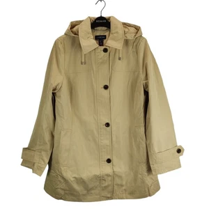 lands end womens coat beige hooded collared zip up pockets size medium free pp - Picture 1 of 11