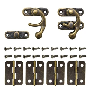 40 Antique Bronze Box Hinges + 20 Latch Hook Hasp Wood Jewelry Box - Picture 1 of 7