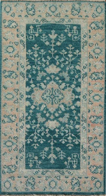 Vegetable Dye Handmade Transitional Oushak Teal Wool Rug 2x4 Ft Turkish Rug - Image 1 of 4