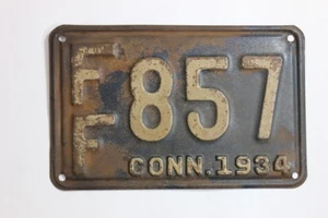 1934 Connecticut Motorrad Nummernschild - SELTEN 3 Three Diget FF 857 - Bild 1 von 2