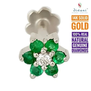 Natural 1 Diamond & 6 Gemstones Flower Nose Lip Labret Piercing Pin Stud Screw - Picture 1 of 91