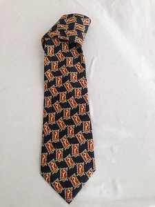 Corbata de seda FENDI azul marino con aplausos de langosta enmarcados rojos y dorados 3 7/8 x 56 - Imagen 1 de 9