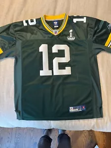 Green Bay Packers Superbowl Jersey Mens 52 XL Aaron Rodgers Green Reebok Onfield - Picture 1 of 3