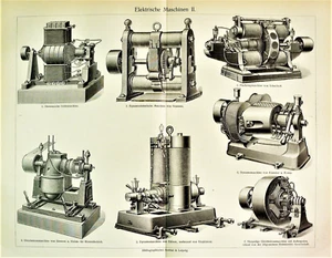 1898 Antica Litografica: MACCHINE PER GENERARE CORRENTE ELETTRICA DINAMO.Meyers - Imagen 1 de 3
