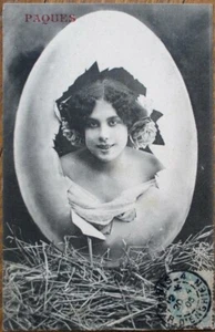 Ostern 1905 Französische Fantasy Postkarte - Frau schlüpft aus Riesenei - Bild 1 von 1