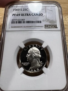1969 25c Washington Proof Quarter, NGC PF 69 Ultra Cameo, 7123-007, Free Ship - Picture 1 of 2