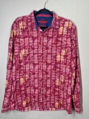 Barabas 男式红色黄色佩斯利纽扣长袖衬衫上衣;M — 第 1/4 张图片