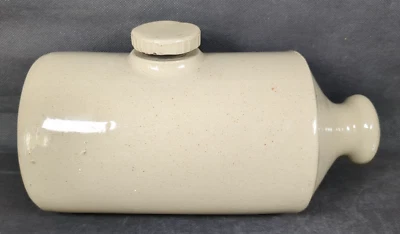Vintage Ceramic Hot Water Bottle~Beige/Stone~Glazed~Cream Stopper~Length 25cm - Image 1 of 4