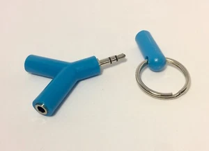 Divisor de audio de 2 vías auricular auricular 2 vías azul adaptador llavero - Imagen 1 de 2