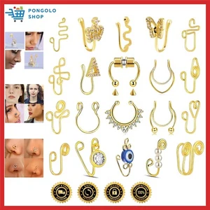 Fake Nose Ring Hoop Fake Septum Fake Nose Ring Stud Faux Fake Nose Ring Pierc... - Picture 1 of 7