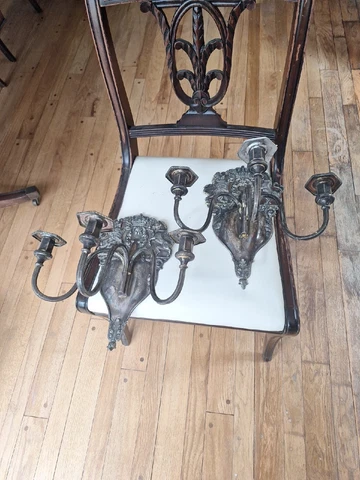 Pair Of Antique Armorial Lion Crown Silvered Sconces Hallmark Cover