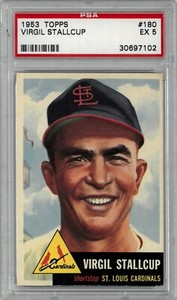 Virgil Stallcup 1953 Topps Baseball Card #180- PSA Graded 5 EX-MT (Cardinals)