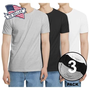 Men's 3-Pack Cotton Straight Hem Crew Neck Casual Crew Neck Tee-Shirt - Picture 1 of 5