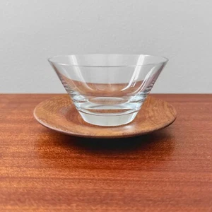 Very Rare Vintage Kaj Franck 1369 Glass Dessert Bowl with Teak Saucer - Picture 1 of 3