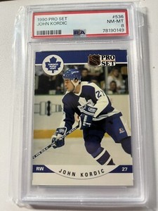 PRO SET HOCKEY 1990-91 JOHN KORDIC ENFORCER CARD 536 PSA 8  MAPLE LEAFS