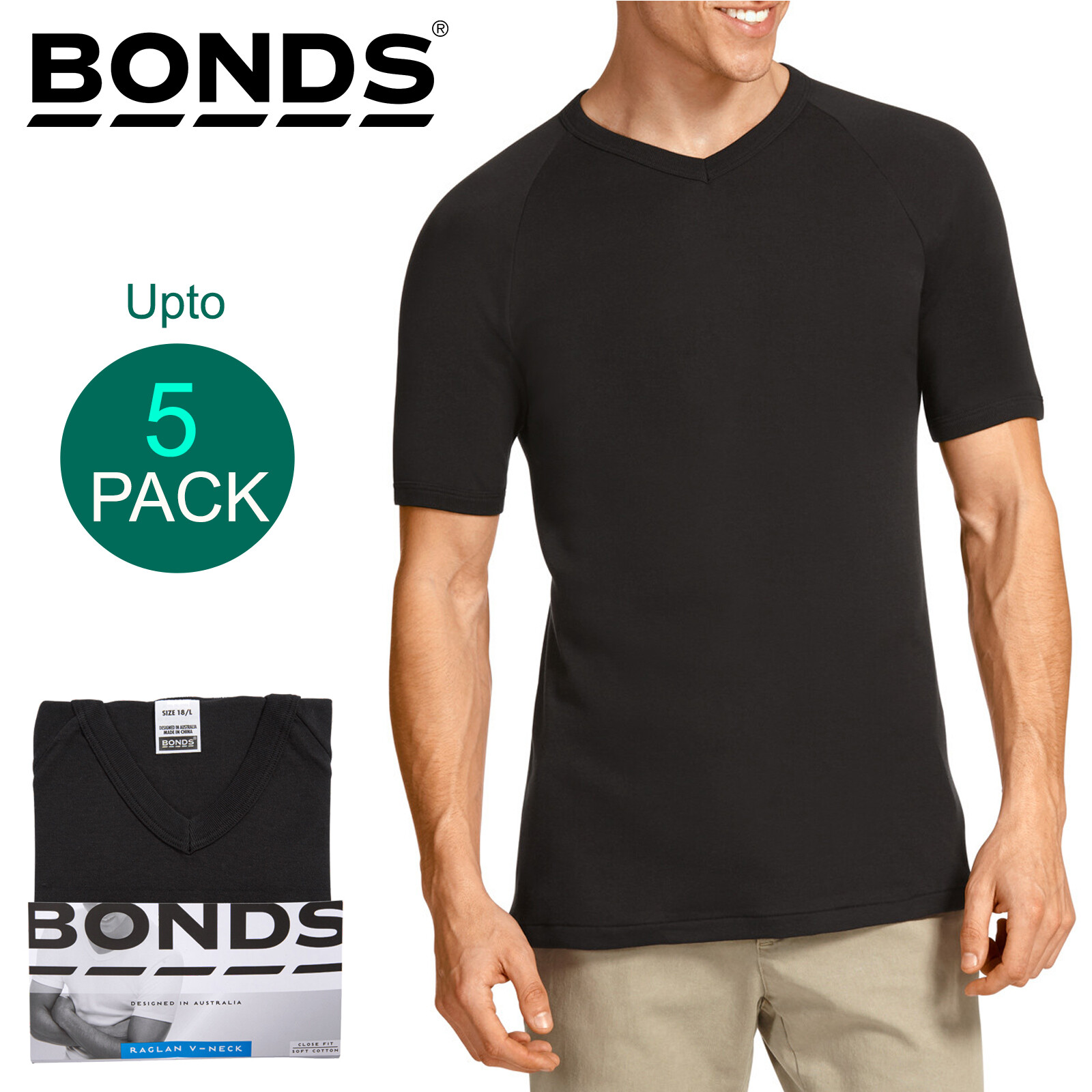 Bonds Multi Pack Crew Neck Raglan Blank Plain Basic Mens Black T‑shirt Tee Top eBay