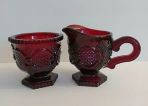 VINTAGE AVON RUBY RED CAPE COD ~ Creamer and Sugar Bowl - Picture 1 of 5