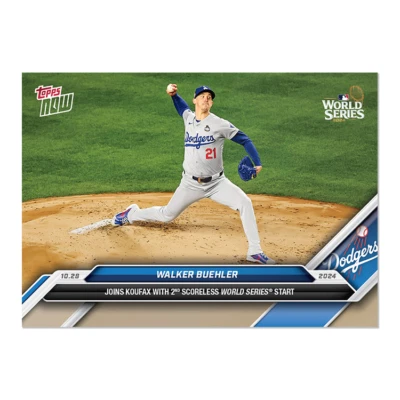 2024 Topps Now 872 Walker Buehler Los Angeles Dodgers World Series 2nd Scoreless - Image 1 of 2