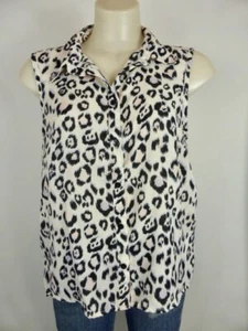 BRAVE SOUL black pink white Blouse M 8 10 : snow leopard print sleeveless top - Picture 1 of 5