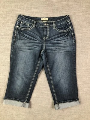 Earl Jean Capris Womens 10P Petite Blue Embellished Pockets Mid Rise Stretch - Image 1 of 4