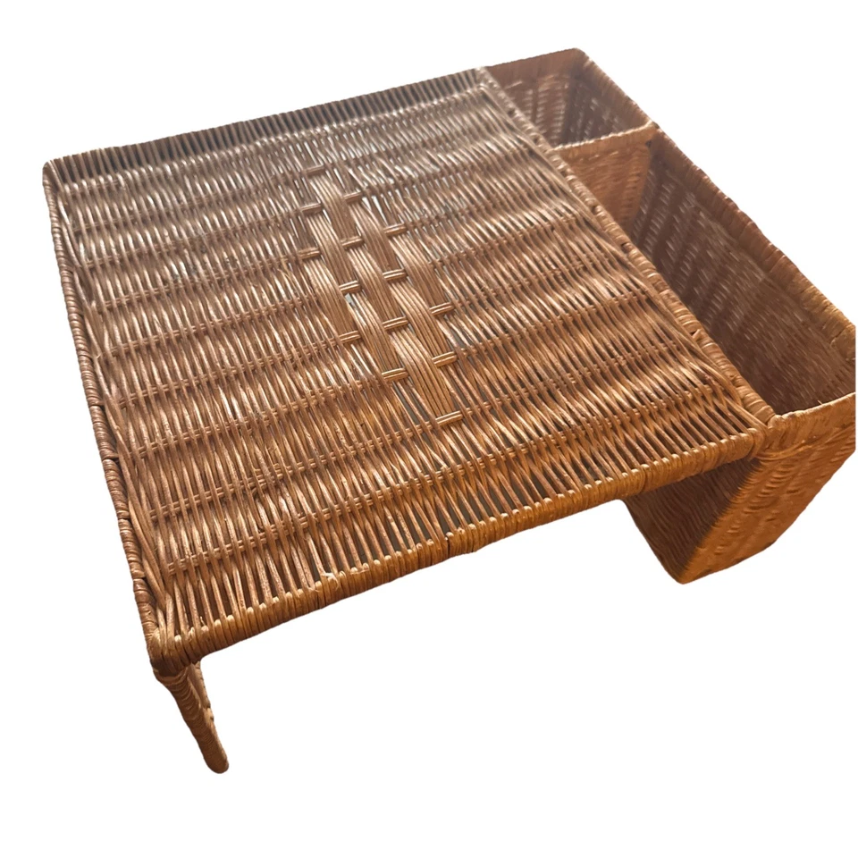 Vintage Wicker Rattan Bed Tray Breakfast Lap Tray 80s 90s Vanity Desk Organizer - Image 1 of 4