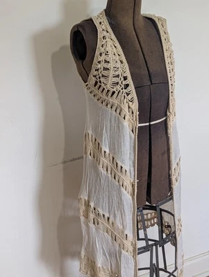 Dreamers Women Boho Cardigan Duster  Size S Crochet Neutral Hippie Western - Image 1 of 4