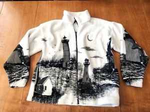 90s Mazmania Soft Fleece Lighthouse Silhouette Jacket Men's Medium Full Zip USA - Picture 1 of 10