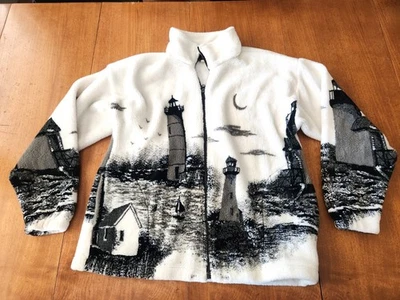 90s Mazmania Soft Fleece Lighthouse Silhouette Jacket Men's Medium Full Zip USA - Image 1 of 4