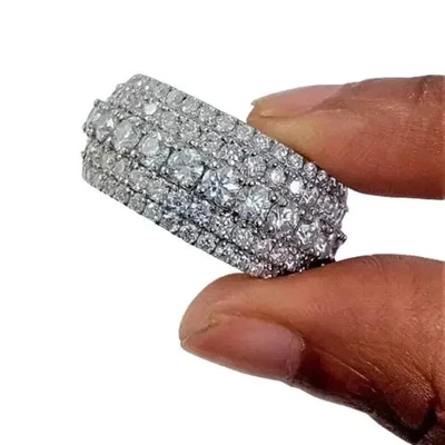 Real 925 Sterling Silver 4.20 Ct Moissanite Men's Eternity Anniversary Band Ring - Image 1 of 4