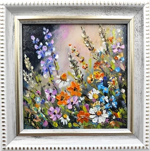 Quadro Fiori Fiori Selvatici 4x4inOriginale Olio Floreale Impasto Arte Firmato - Foto 1 di 9