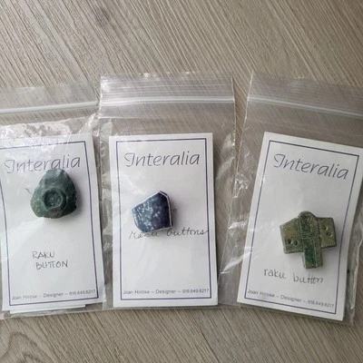 Handcrafted RAKU Buttons Lot 3 NEW Green Blue Sewing Crafts - Image 1 of 4