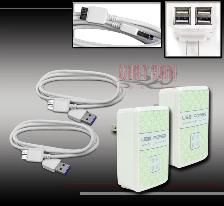 2X 4 USB PORT WALL ADAPTER+6FT MICRO 3.0 DATA CABLES WHITE FOR GALAXY S5 NOTE 3 - Image 1 of 1