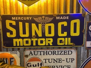 Antique style porcelain look Sunoco Service dealer service gas station sign - Picture 1 of 2
