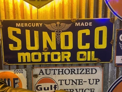 Antique style porcelain look Sunoco Service dealer service gas station sign - Image 1 of 2