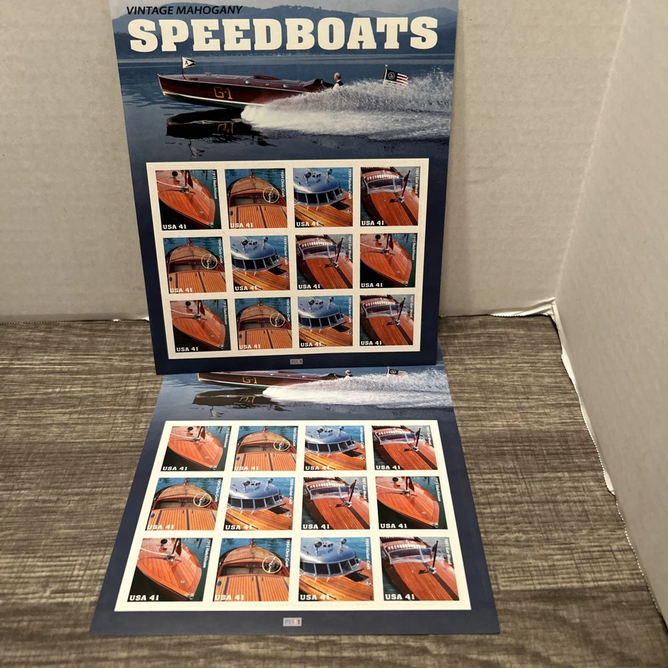 Panel de estampillas de 12 estampillas USPS 2007 con lanchas rápidas de caoba de colección. (41Cts) Foto 1 de 1