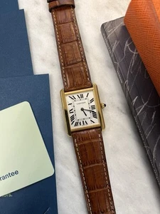 Cartier Tank Solo 18k Yellow Gold 3167 Large 27.5mm w/ Cartier Croc Strap+Buckle - Picture 1 of 10