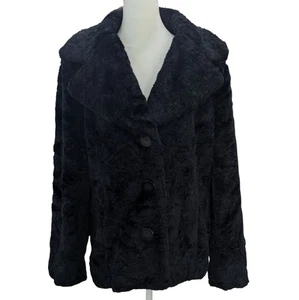 Braetan Faux Fur Coat L Black 3-Button Wide Notched Collar Pockets Satin-Lined - Picture 1 of 7
