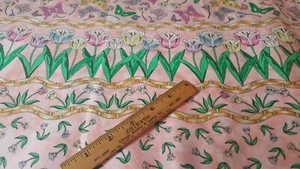 Moda Cotton Fabric Border Print Tulips Butterfly Pastels Pink By The Yard x 45" - Picture 1 of 7